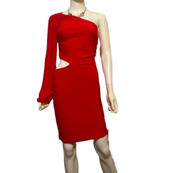 Saints 21 Women's Red One Shoulder Cut Out Side Body Mini Dress Size Lar… - Picture 1 of 13